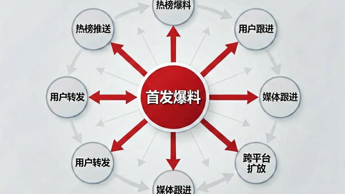 黑料社区爆料传播机制示意图，用流程图展示从首发到热榜再到跨平台扩散的路径